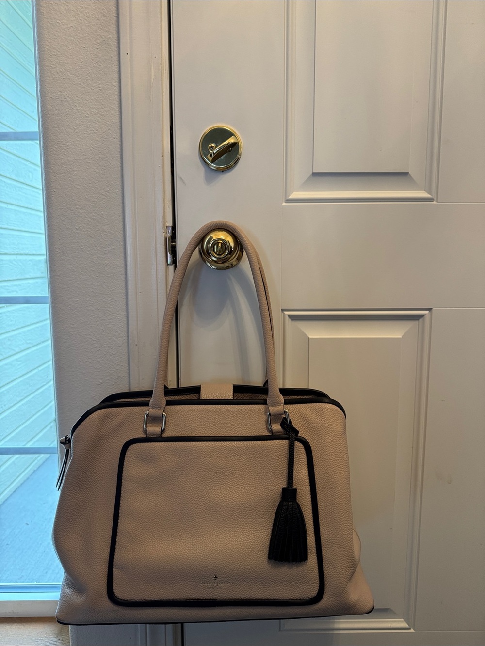 Kate Spade Ward Place Large Evangelie Rose  Cloud Shoulder Bag with Black Trim